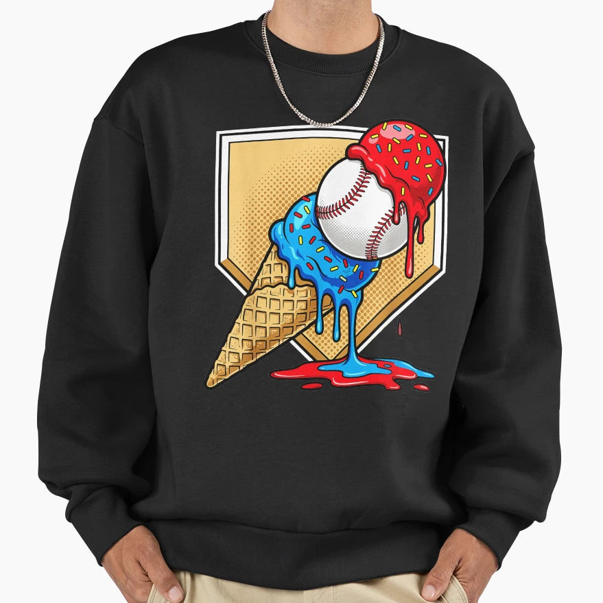 Baseball Ice Cream Lover Sweatshirt - Fun Novelty Design Men Women - T-Shirt, Sweatshirt, Hoodie