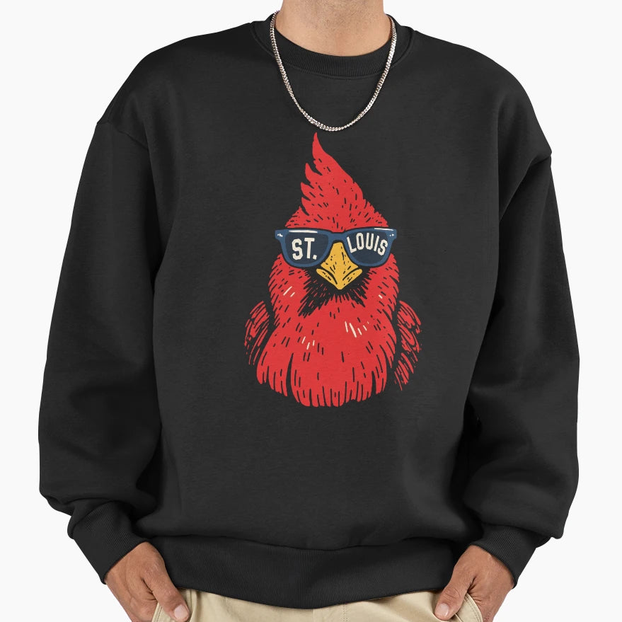 Red Bird Mascot Drawing Baseball Sweatshirt - Aesthetic Graphic Men Women - T-Shirt, Sweatshirt, Hoodie