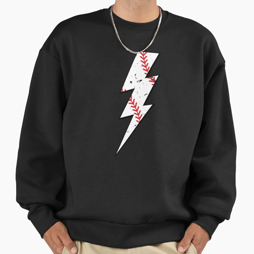 Baseball Lightning Bolt Sweatshirt - Unique Graphic for Adults - T-Shirt, Sweatshirt, Hoodie