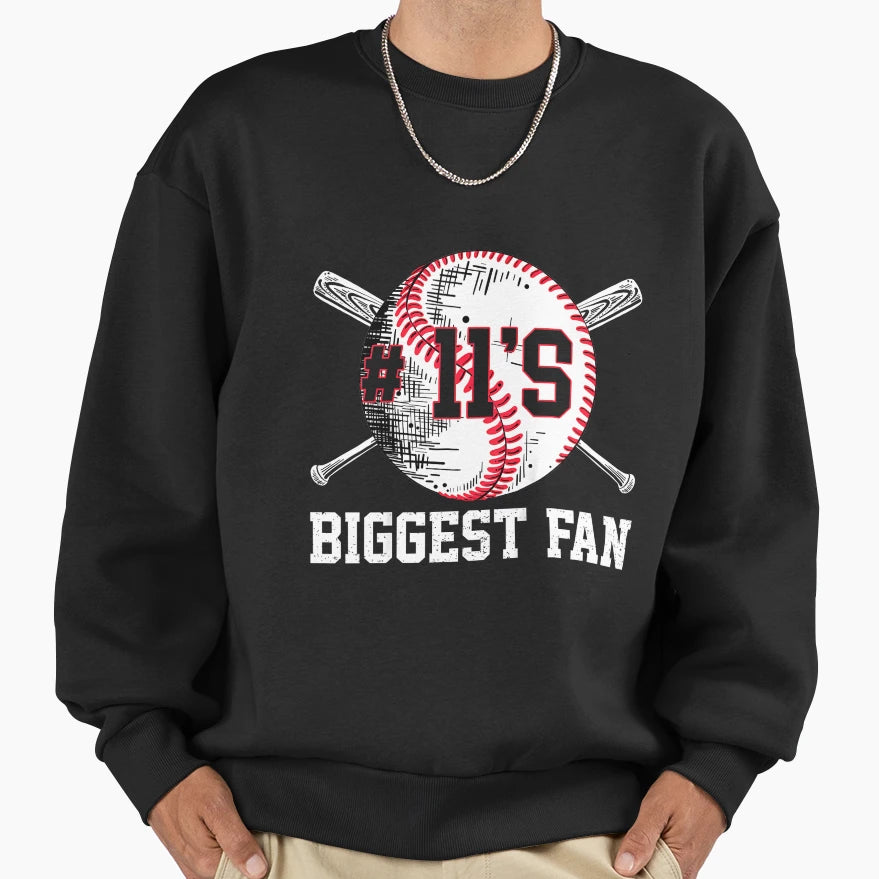 Number 11 Baseball Biggest Fan Mom Sweatshirt - Unique Graphic for Adults - T-Shirt, Sweatshirt, Hoodie