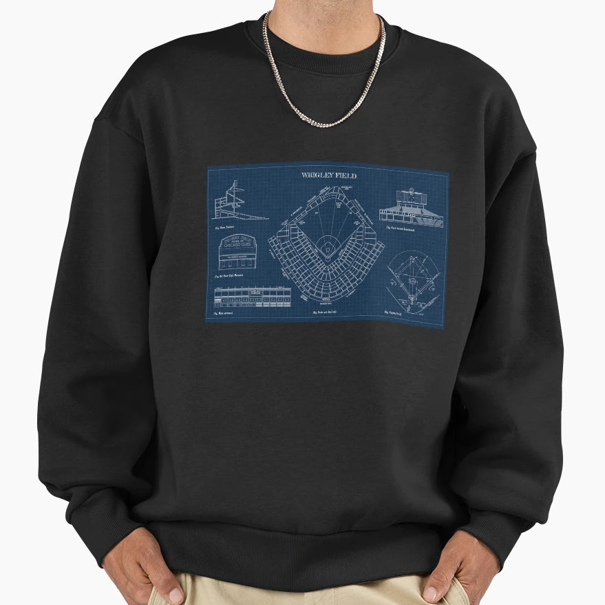 Wrigley Field Navy Blueprint Sweatshirt - Novelty Apparel Unisex - T-Shirt, Sweatshirt, Hoodie