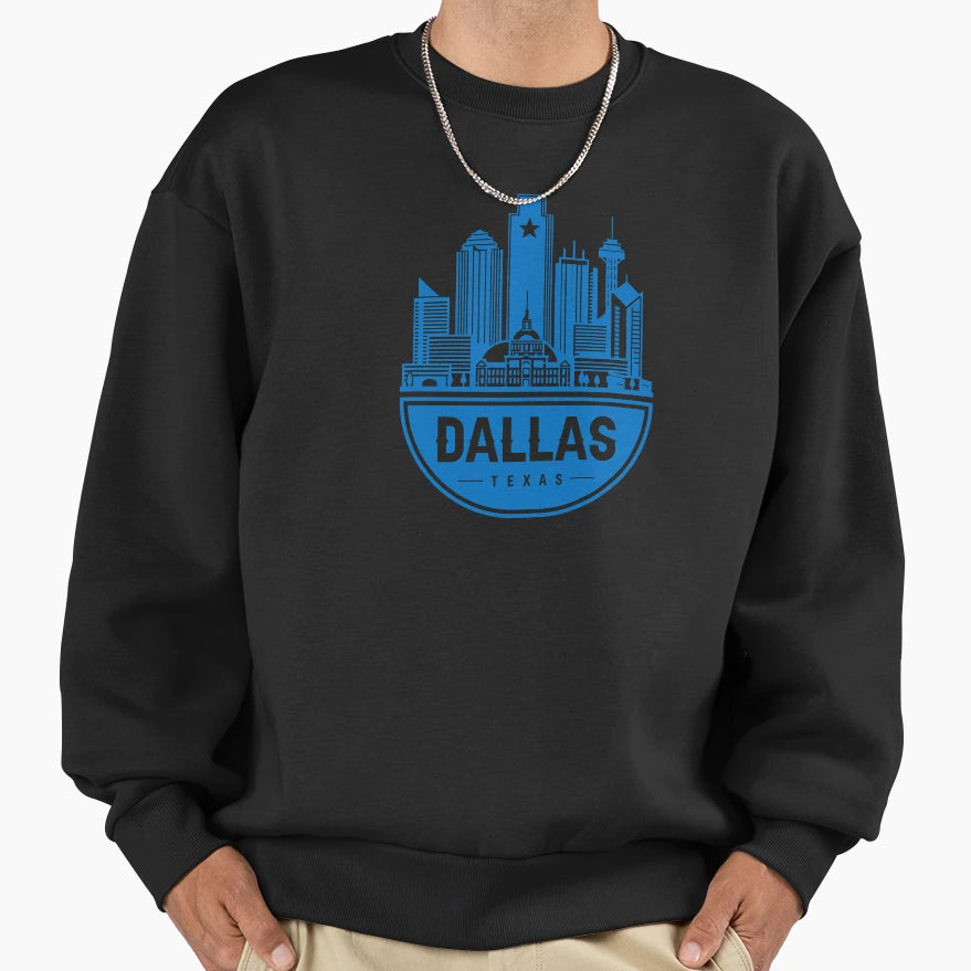Dallas City Skyline Blue Sweatshirt - Minimalist Print Unisex - T-Shirt, Sweatshirt, Hoodie