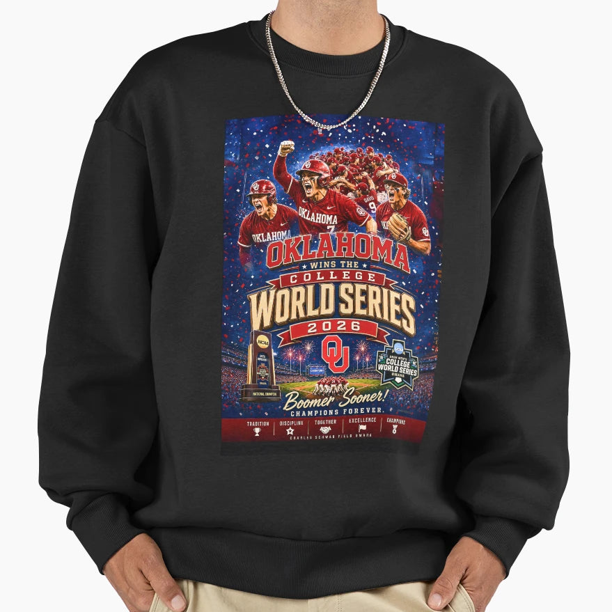 Oklahoma Wins College Baseball World Sweatshirt - Graphic Print for Adults - T-Shirt, Sweatshirt, Hoodie