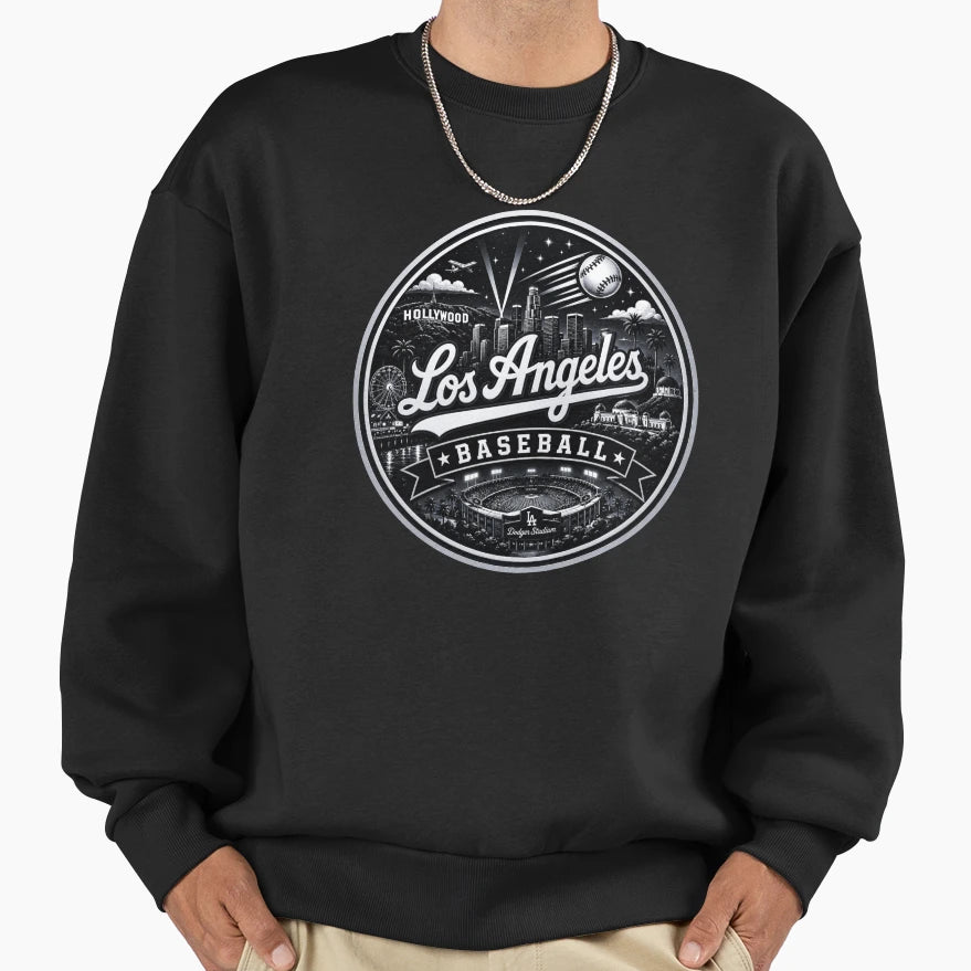Los Angeles Baseball Black Silver Sweatshirt - Minimalist Print for Adults - T-Shirt, Sweatshirt, Hoodie
