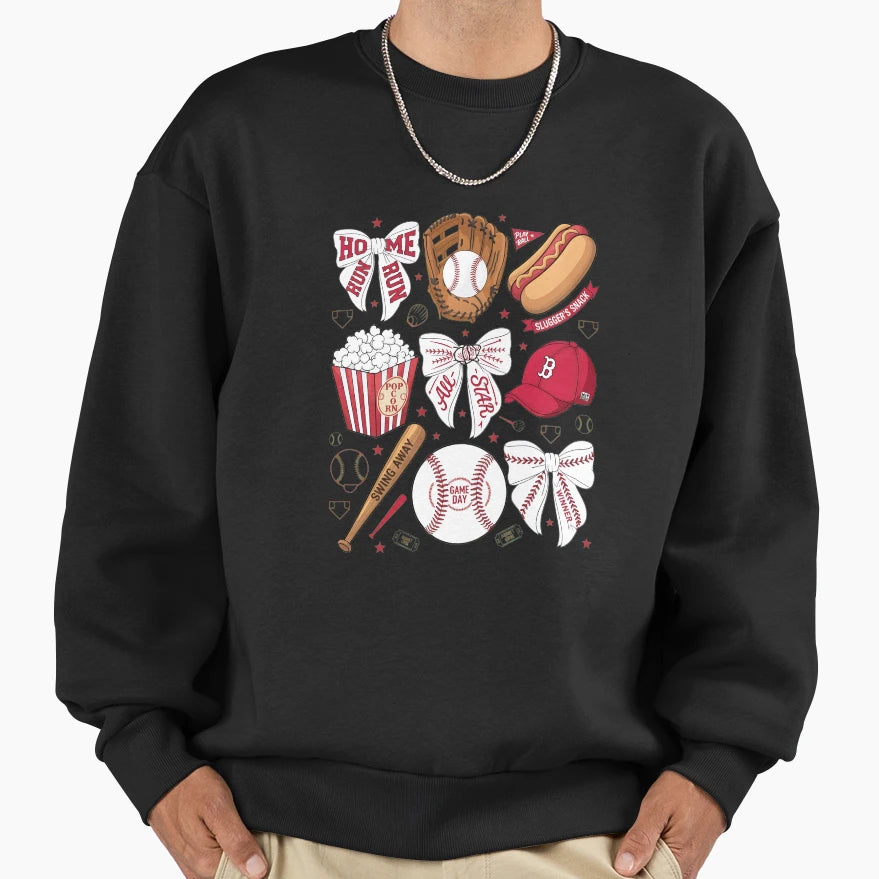 Baseball Bows Game Day Collage Sweatshirt - Aesthetic Graphic for Adults - T-Shirt, Sweatshirt, Hoodie