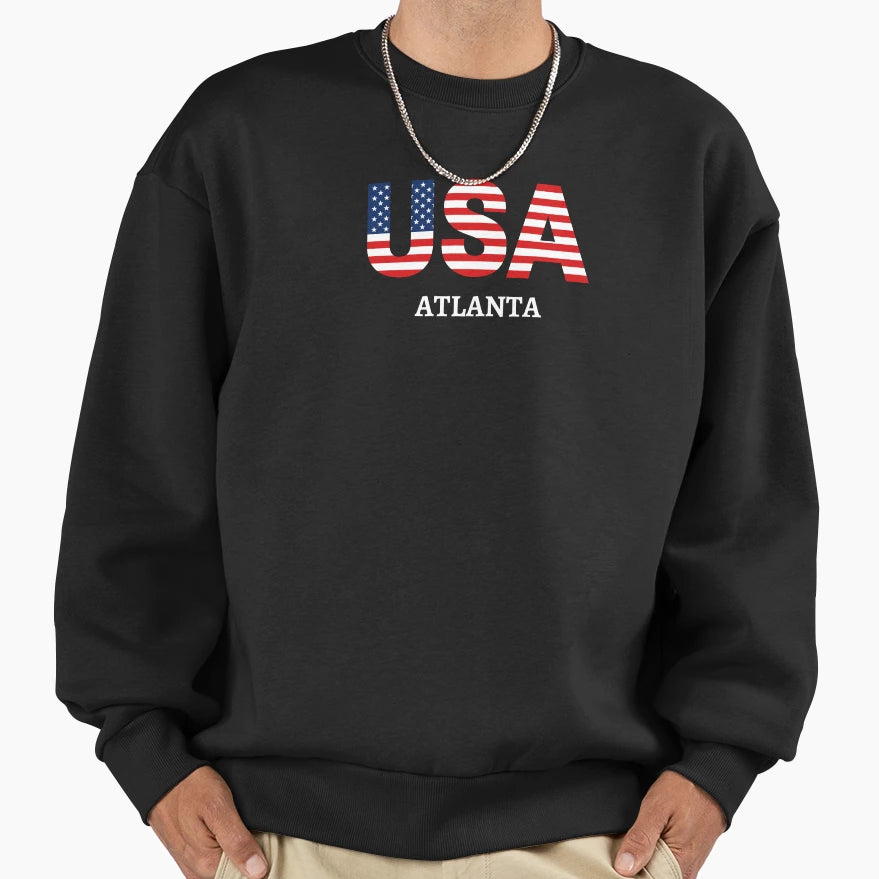 Atlanta Usa Flag Sweatshirt - Streetwear Style Men Women - T-Shirt, Sweatshirt, Hoodie
