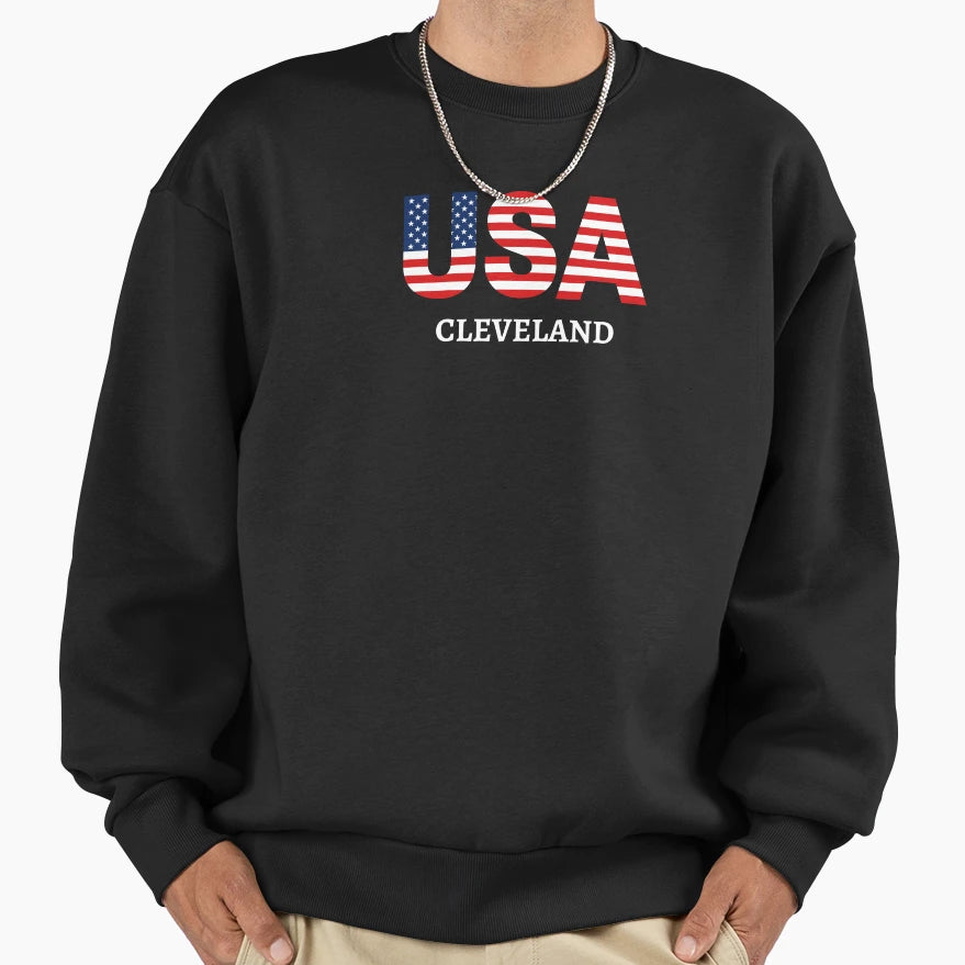 Cleveland Usa Flag Sweatshirt - Streetwear Style Unisex - T-Shirt, Sweatshirt, Hoodie