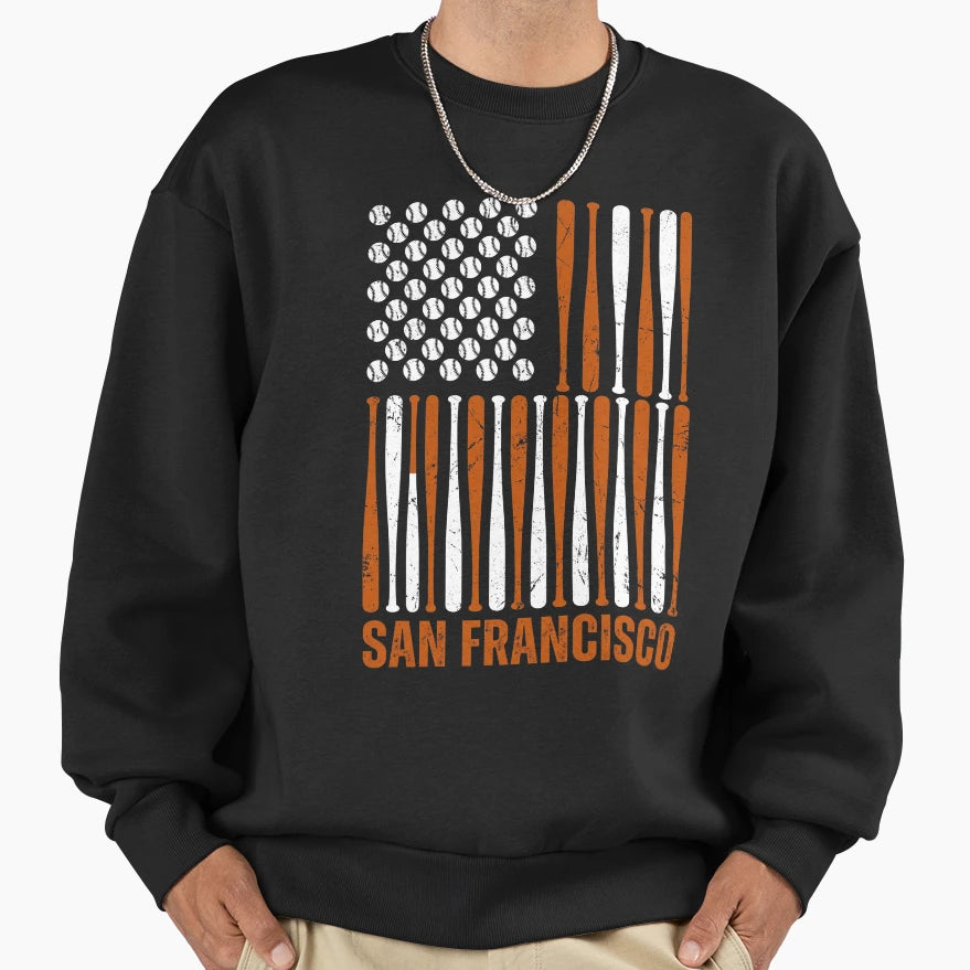 San Francisco Baseball American Flag Sweatshirt - Novelty Apparel Unisex - T-Shirt, Sweatshirt, Hoodie