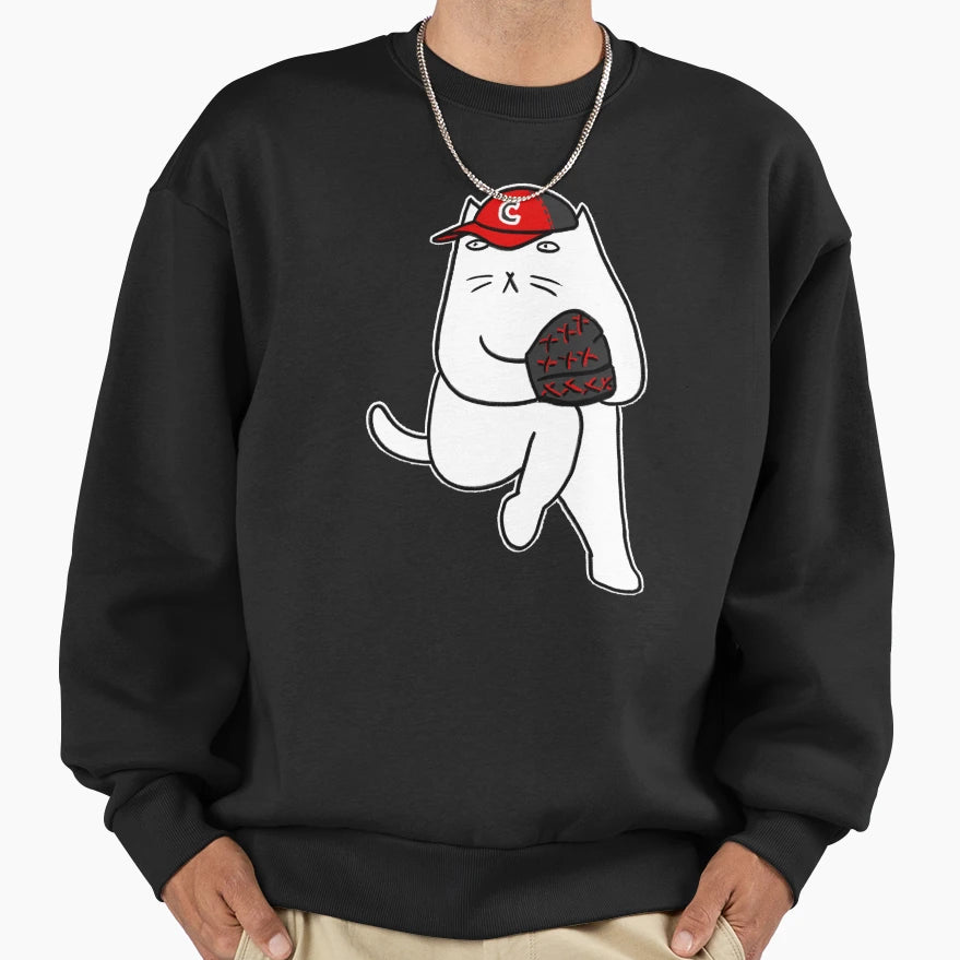 Baseball Cat Sweatshirt - Unique Graphic for Adults - T-Shirt, Sweatshirt, Hoodie
