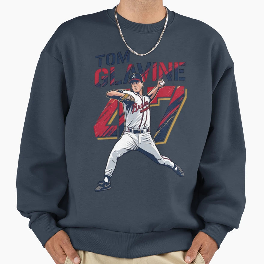 Tom Glavine 47 Atlanta Baseball Sweatshirt - Trendy Graphic for Adults - T-Shirt, Sweatshirt, Hoodie