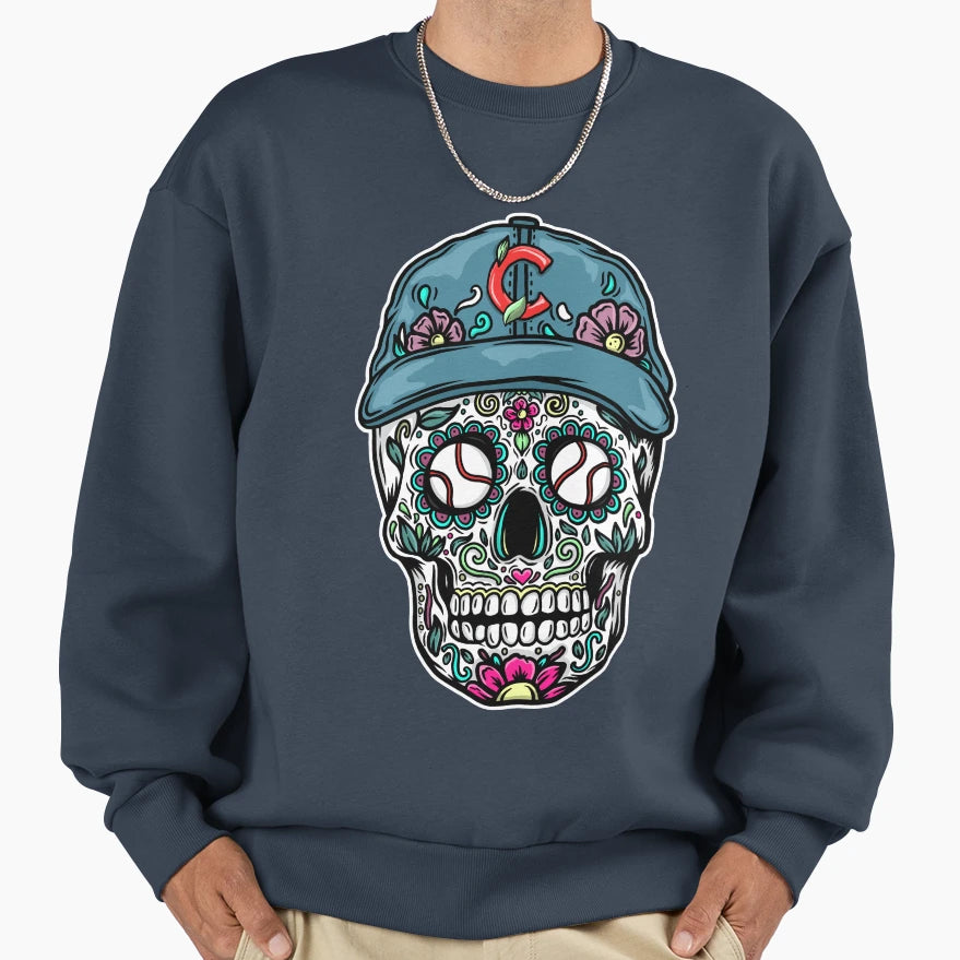 Sugar Skull Chicago Baseball Sweatshirt - Minimalist Print for Adults - T-Shirt, Sweatshirt, Hoodie