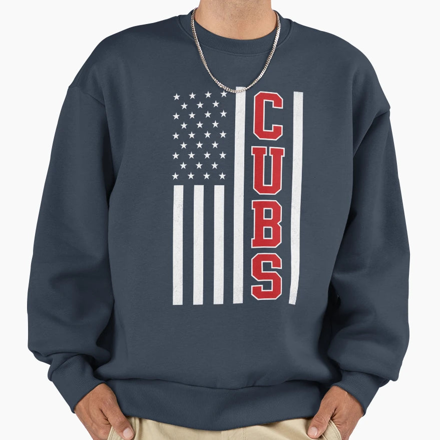 Cubs American Flag Patriotic Sweatshirt - Fun Novelty Design for Adults - T-Shirt, Sweatshirt, Hoodie