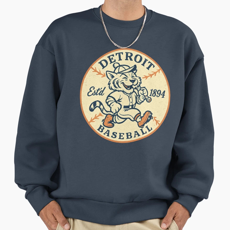 Detroit Baseball Cat Mascot Sweatshirt - Unique Graphic Unisex - T-Shirt, Sweatshirt, Hoodie