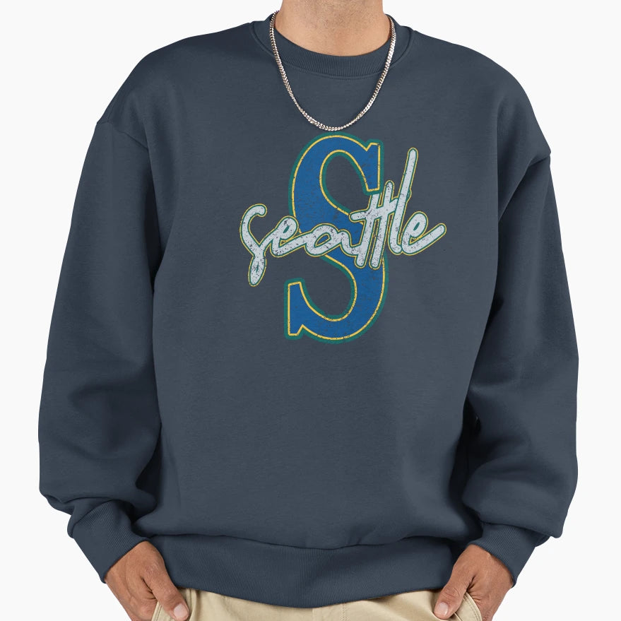 S Letter Distressed Seattle Sweatshirt - Aesthetic Graphic for Adults - T-Shirt, Sweatshirt, Hoodie