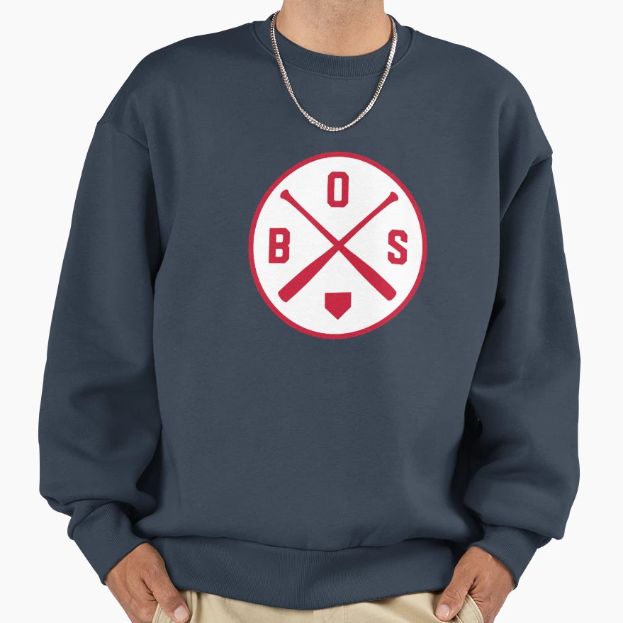 Boston Baseball Bat Bos Patch Sweatshirt - Casual Everyday Wear Unisex - T-Shirt, Sweatshirt, Hoodie
