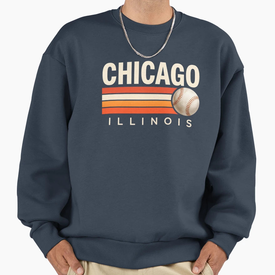 Chicago Baseball Stripes Sweatshirt - Custom Art Print Men Women - T-Shirt, Sweatshirt, Hoodie