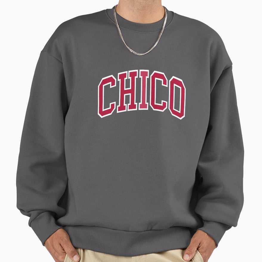Chico College Font Curved Sweatshirt - Custom Art Print Men Women - T-Shirt, Sweatshirt, Hoodie