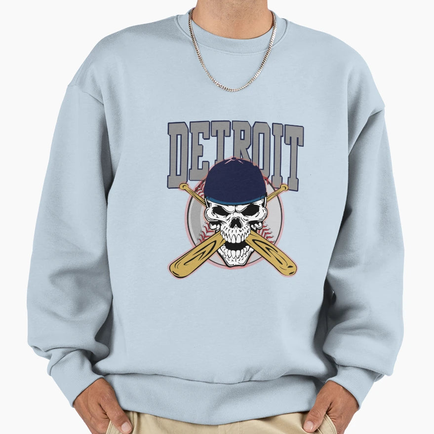 Detroit Baseball Skull Sweatshirt - Trendy Graphic Men Women - T-Shirt, Sweatshirt, Hoodie