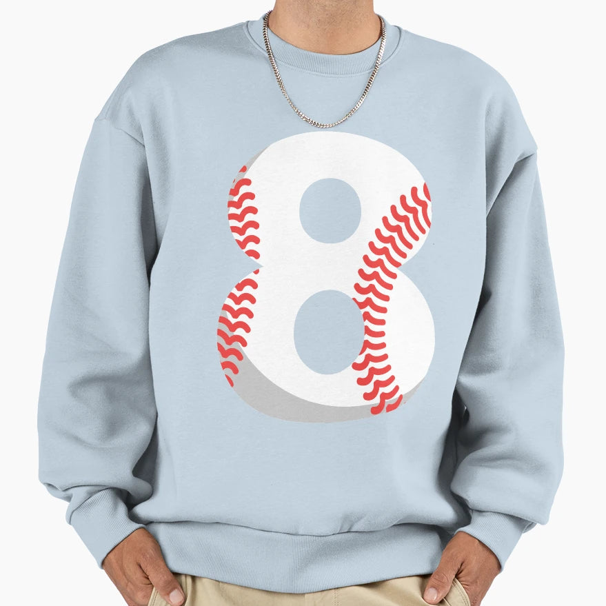 Number 8 Baseball 8 Sweatshirt - Custom Art Print for Adults - T-Shirt, Sweatshirt, Hoodie