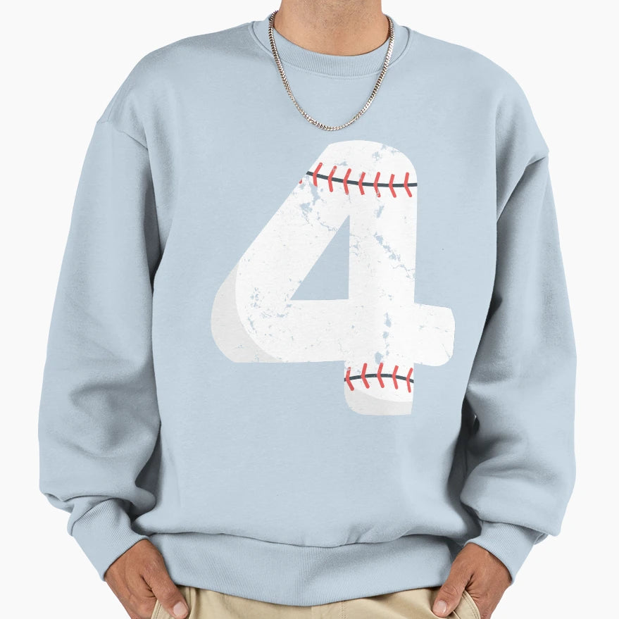 4 Birthday Baseball Number 4 Sweatshirt - Aesthetic Graphic for Adults - T-Shirt, Sweatshirt, Hoodie
