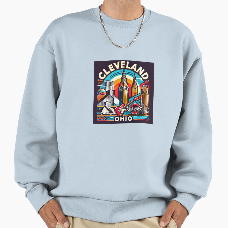 Cleveland Rocks Skyline Rock And Sweatshirt - Aesthetic Graphic for Adults - T-Shirt, Sweatshirt, Hoodie