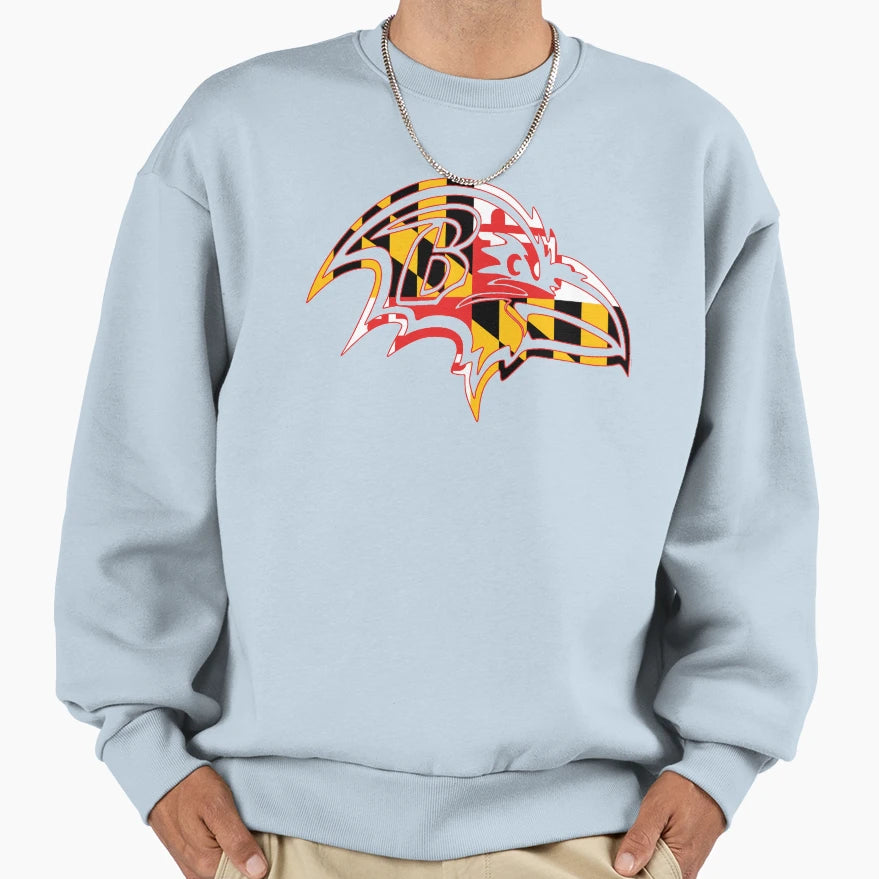 Maryland Flag Raven Sweatshirt - Trendy Graphic Unisex - T-Shirt, Sweatshirt, Hoodie