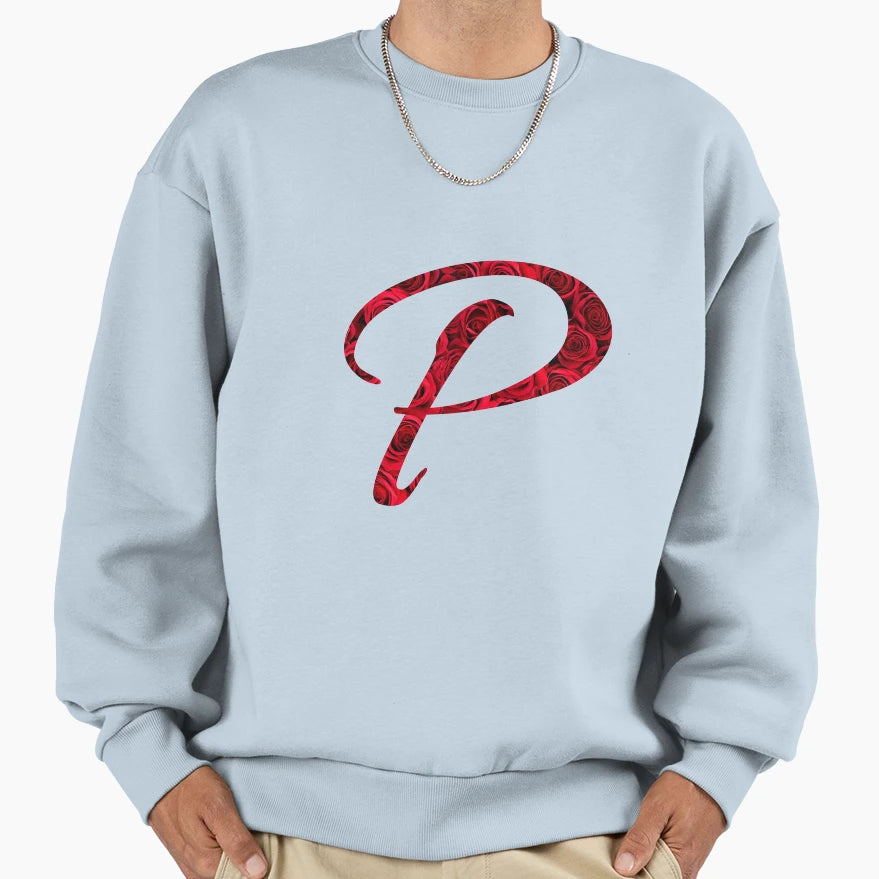 Letter P Red Rose Sweatshirt - Aesthetic Graphic Men Women - T-Shirt, Sweatshirt, Hoodie