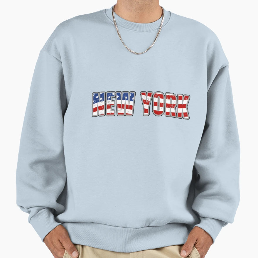 New York American Flag Usa Sweatshirt - Casual Everyday Wear Men Women - T-Shirt, Sweatshirt, Hoodie