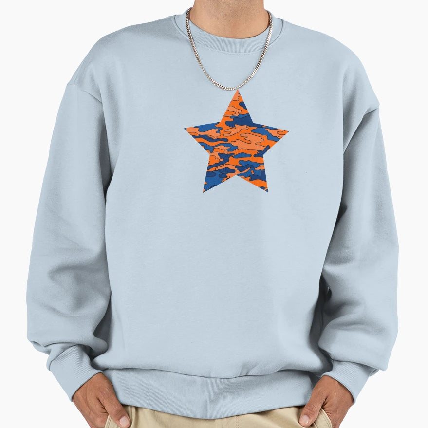 Orange And Blue Camouflage Star Sweatshirt - Casual Everyday Wear Unisex - T-Shirt, Sweatshirt, Hoodie