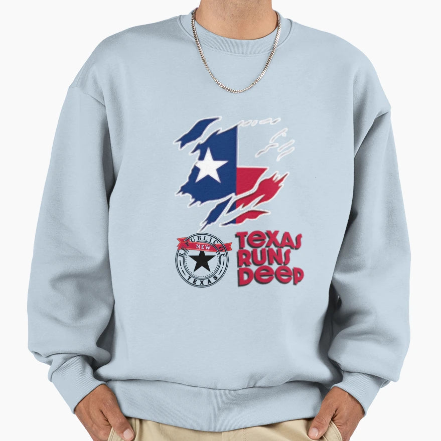 New Texas Republic Texas Runs Deep Sweatshirt - Unique Graphic Men Women - T-Shirt, Sweatshirt, Hoodie