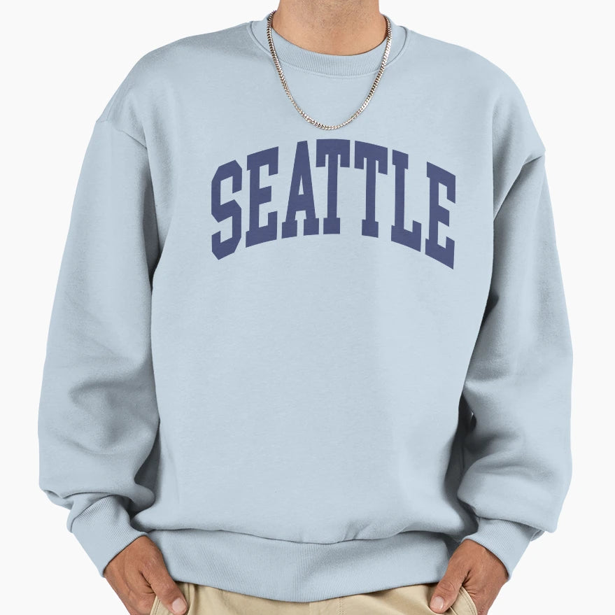 Seattle Wa And College Font Curved Sweatshirt - Graphic Print Unisex - T-Shirt, Sweatshirt, Hoodie