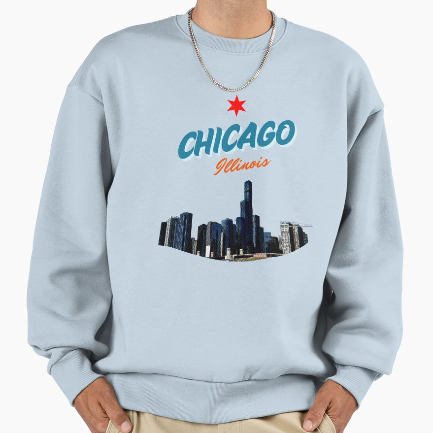 Chicago Illinois Sweatshirt - Custom Art Print Unisex - T-Shirt, Sweatshirt, Hoodie