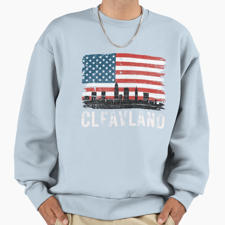Cleavland American Flag Old Looking Sweatshirt - Minimalist Print Unisex - T-Shirt, Sweatshirt, Hoodie