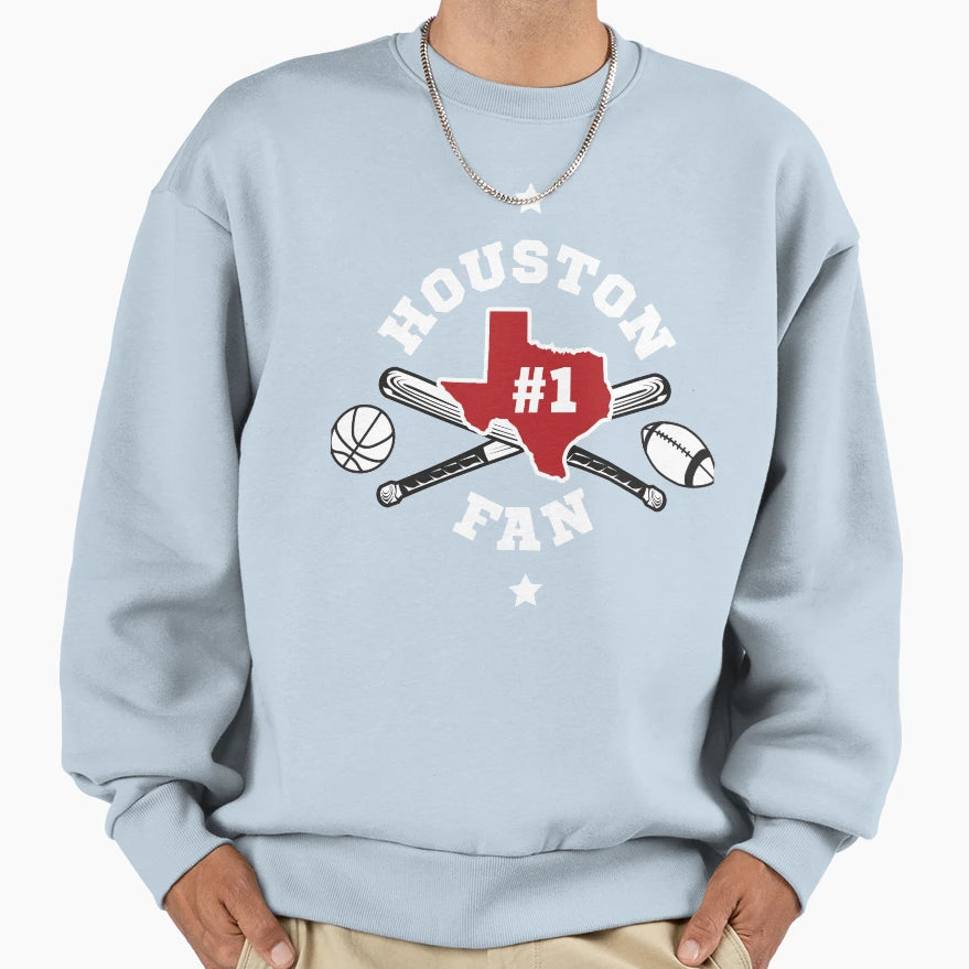 Houston 1 Fan Blue Sweatshirt - Novelty Apparel Unisex - T-Shirt, Sweatshirt, Hoodie