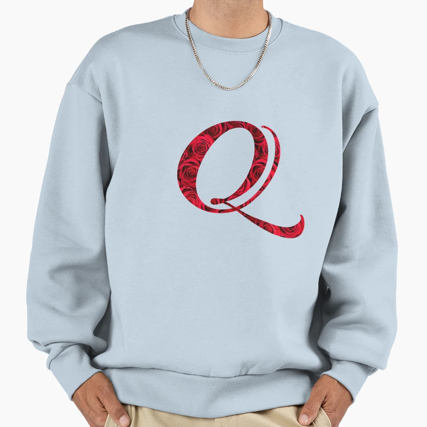 Letter Q Red Rose Sweatshirt - Trendy Graphic Unisex - T-Shirt, Sweatshirt, Hoodie