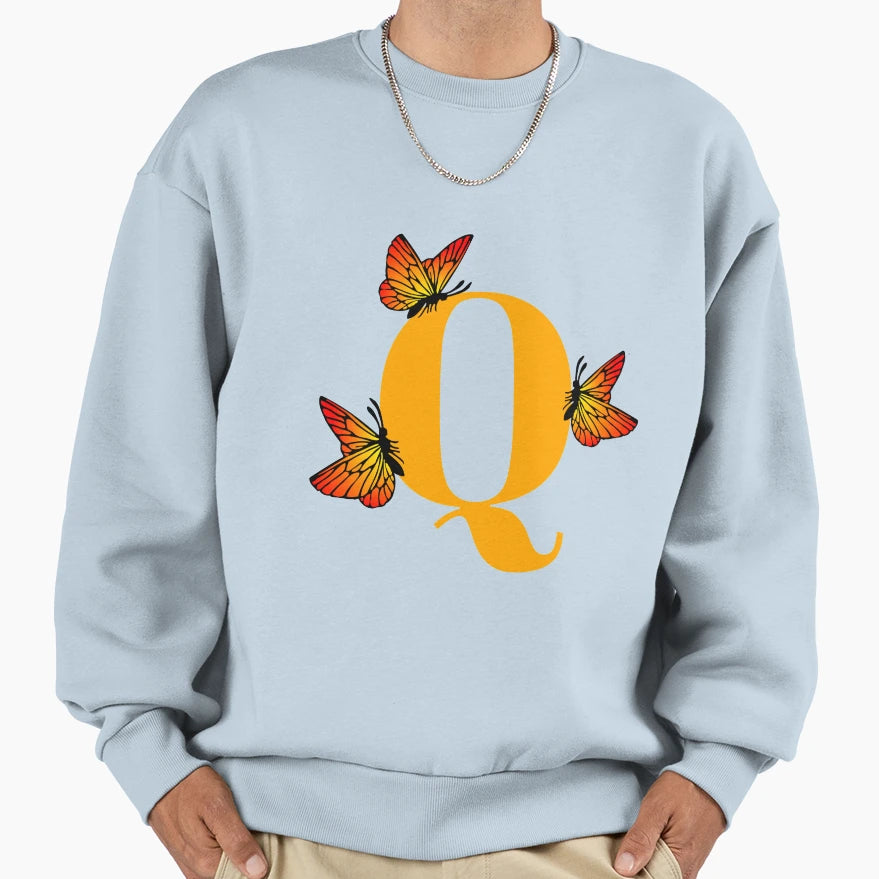 Letter Q Alphabet Monogram Butterfly Sweatshirt - Unique Graphic Unisex - T-Shirt, Sweatshirt, Hoodie
