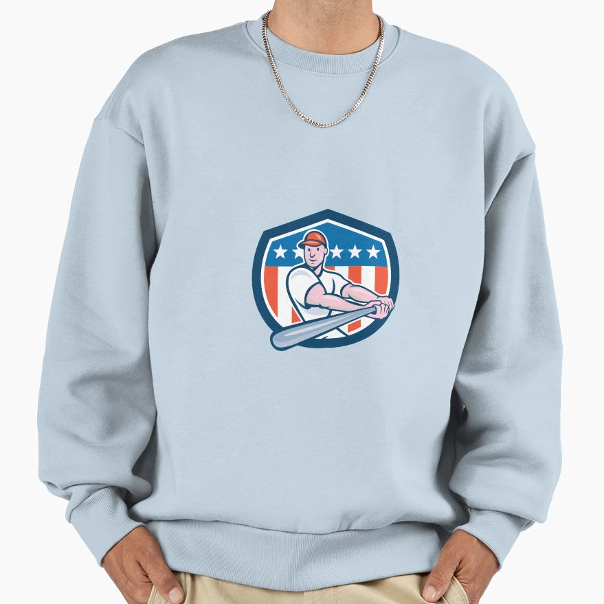 American Baseball Player Batting Sweatshirt - Graphic Print Men Women - T-Shirt, Sweatshirt, Hoodie