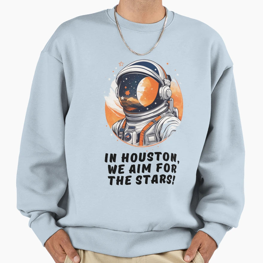 Houston We Aim Stars Sweatshirt - Unique Graphic for Adults - T-Shirt, Sweatshirt, Hoodie