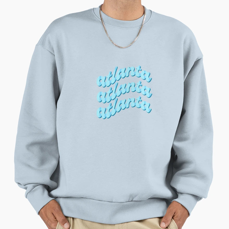 Wavy Blue Atlanta Groovy Script Sweatshirt - Minimalist Print for Adults - T-Shirt, Sweatshirt, Hoodie