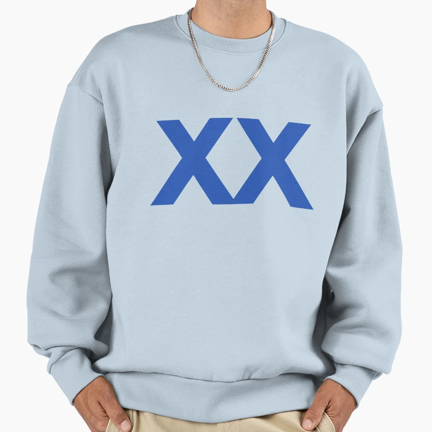 Xxc Typography Blue Sweatshirt - Minimalist Print for Adults - T-Shirt, Sweatshirt, Hoodie