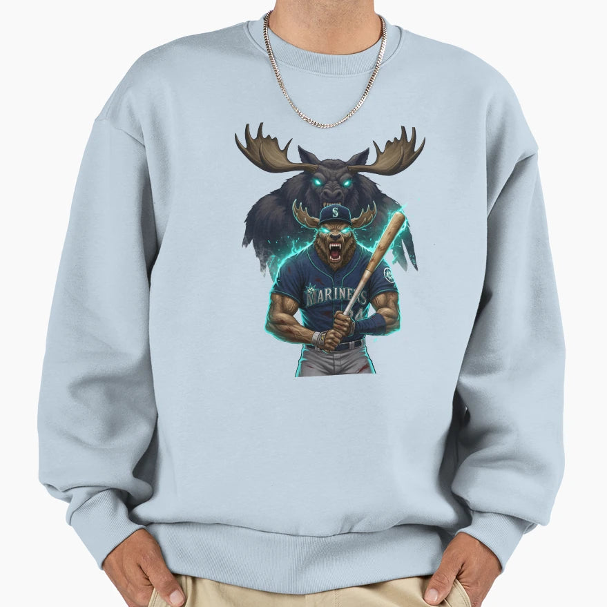Aggressive Moose Baseball Mascot Sweatshirt - Unique Graphic Men Women - T-Shirt, Sweatshirt, Hoodie