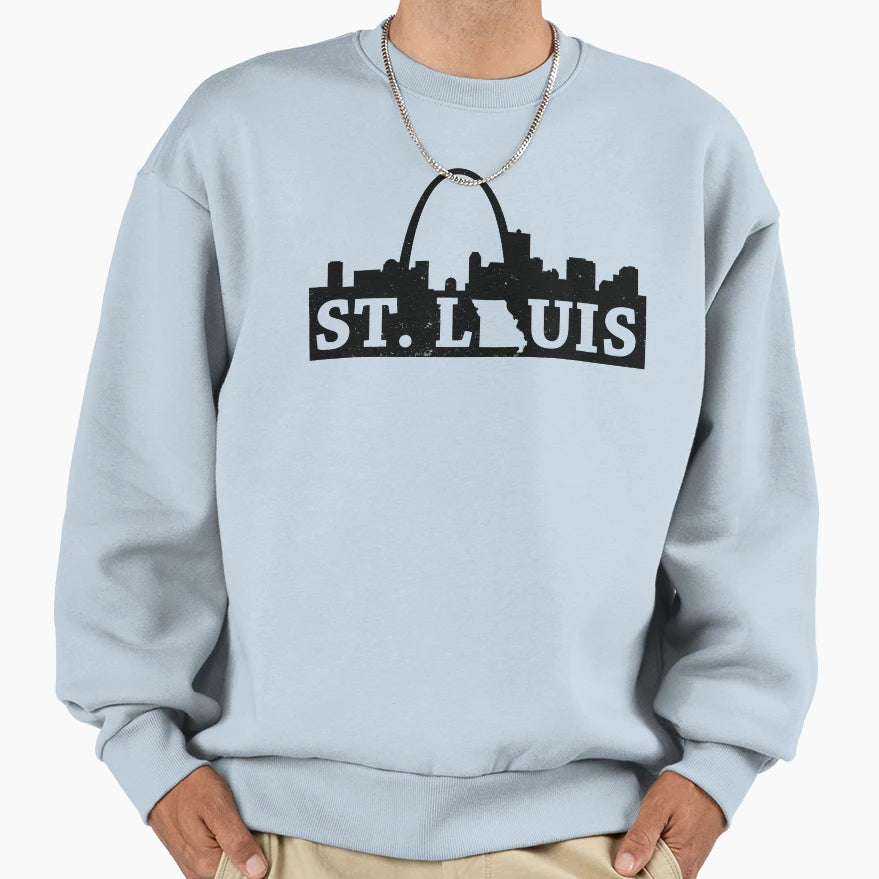 Distressed St Louis Skyline Sweatshirt - Unique Graphic for Adults - T-Shirt, Sweatshirt, Hoodie