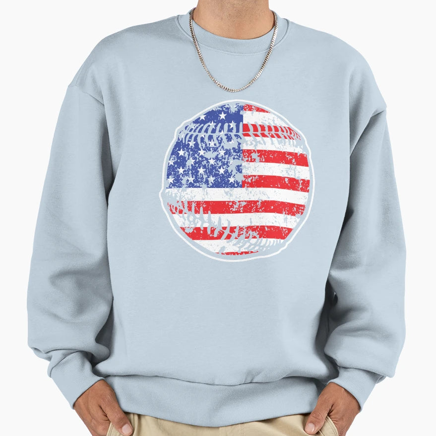 Baseball American Flag July 4 Gift Sweatshirt - Unique Graphic Men Women - T-Shirt, Sweatshirt, Hoodie
