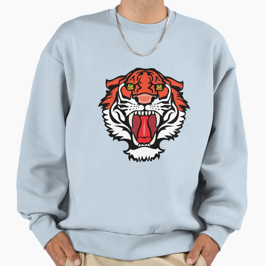 Red Tiger Face Art Sweatshirt - Minimalist Print for Adults - T-Shirt, Sweatshirt, Hoodie
