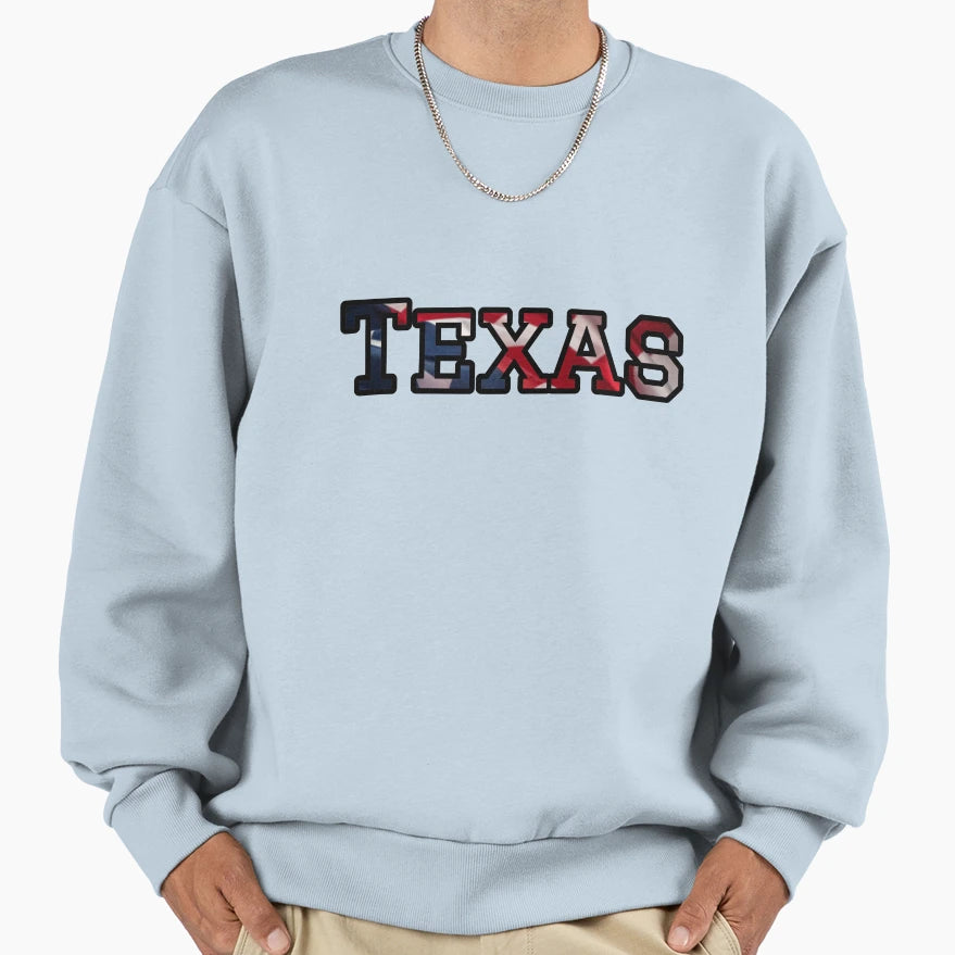 Texas Usa Flag Typography Patriotic Sweatshirt - Minimalist Print Unisex - T-Shirt, Sweatshirt, Hoodie