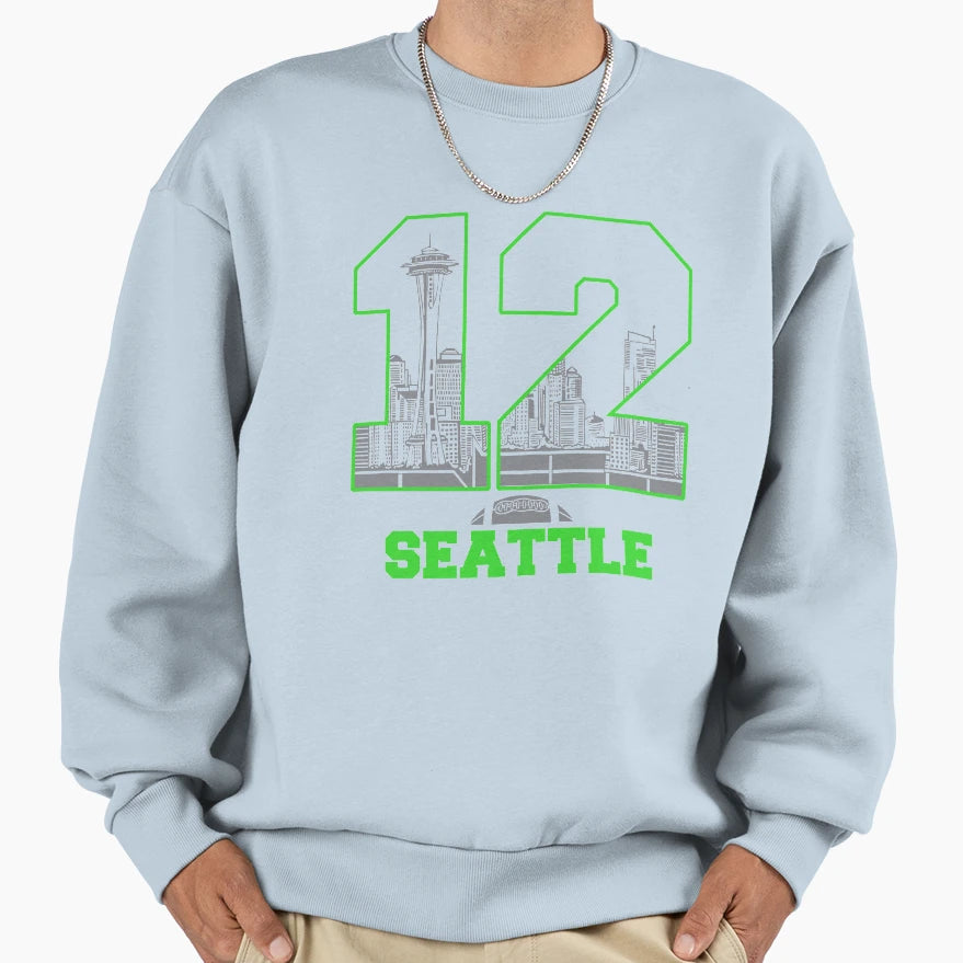 12 Seattle American Football Sweatshirt - Custom Art Print for Adults - T-Shirt, Sweatshirt, Hoodie