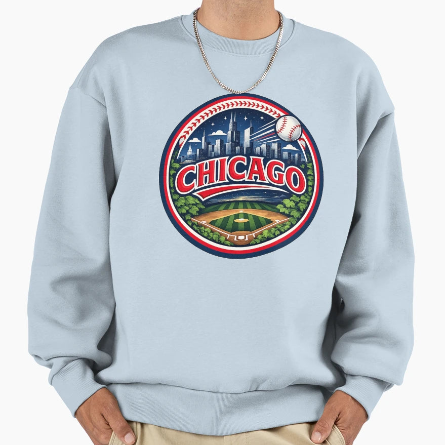 Chicago Baseball City Logo Skyline Hoodie - Fun Novelty Design Men Women - T-Shirt, Sweatshirt, Hoodie