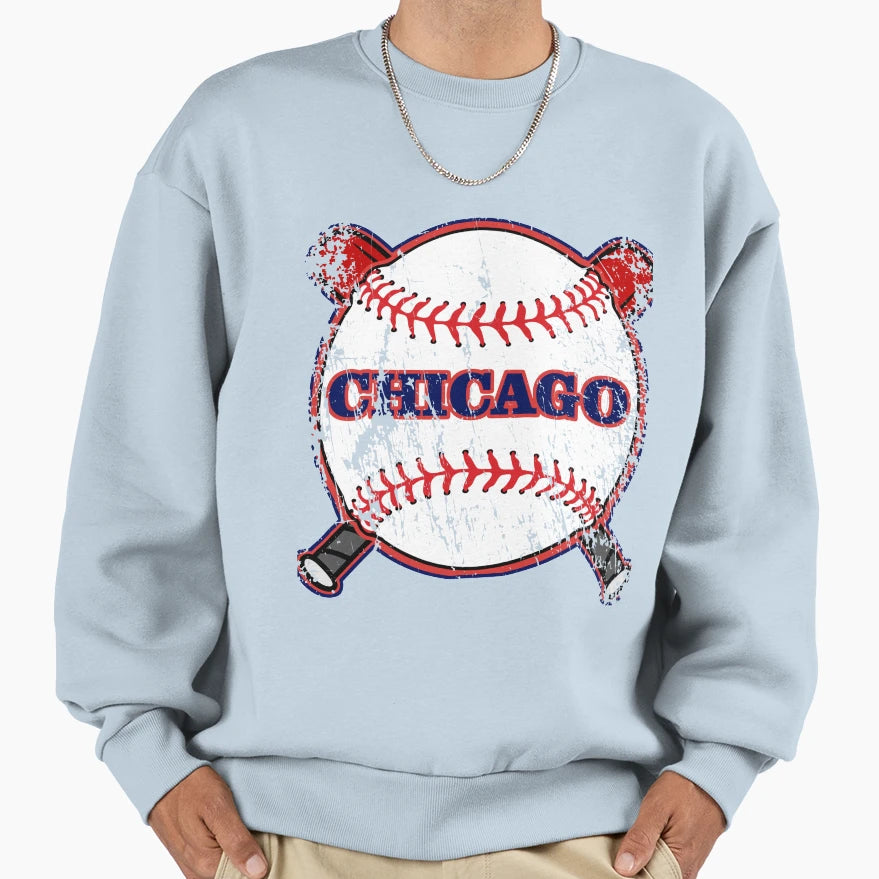 Chicago American Baseball Destressed Sweatshirt - Graphic Print Unisex - T-Shirt, Sweatshirt, Hoodie