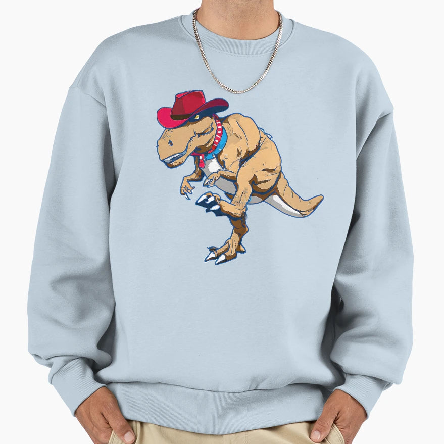 Cowboy Dinosaur T Rex Ai Original Art Sweatshirt - Unique Graphic Men Women - T-Shirt, Sweatshirt, Hoodie