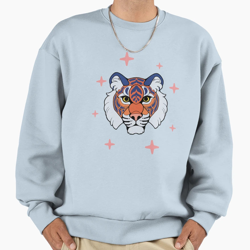 Tiger Head Sweatshirt - Minimalist Print for Adults - T-Shirt, Sweatshirt, Hoodie